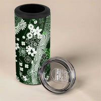 Hawaii Puakenikeni and Maile Lei 4 in 1 Can Cooler Tumbler Green Japanese Wave Style - Polynesian Pride