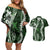 Hawaii Puakenikeni and Maile Lei Couples Matching Off Shoulder Short Dress and Hawaiian Shirt Green Japanese Wave Style - Polynesian Pride