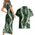 Hawaii Puakenikeni and Maile Lei Couples Matching Short Sleeve Bodycon Dress and Hawaiian Shirt Green Japanese Wave Style - Polynesian Pride