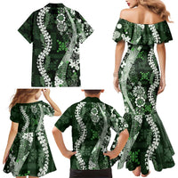 Hawaii Puakenikeni and Maile Lei Family Matching Mermaid Dress and Hawaiian Shirt Green Japanese Wave Style - Polynesian Pride