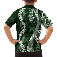 Hawaii Puakenikeni and Maile Lei Family Matching Short Sleeve Bodycon Dress and Hawaiian Shirt Green Japanese Wave Style - Polynesian Pride