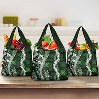 Hawaii Puakenikeni and Maile Lei Grocery Bag Green Japanese Wave Style - Polynesian Pride