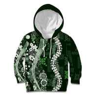Hawaii Puakenikeni and Maile Lei Kid Hoodie Green Japanese Wave Style - Polynesian Pride