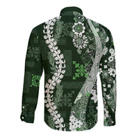 Hawaii Puakenikeni and Maile Lei Long Sleeve Button Shirt Green Japanese Wave Style - Polynesian Pride