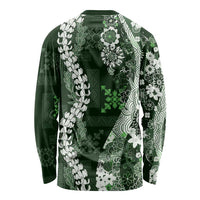 Hawaii Puakenikeni and Maile Lei Long Sleeve Shirt Green Japanese Wave Style - Polynesian Pride
