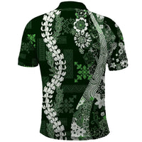 Hawaii Puakenikeni and Maile Lei Polo Shirt Green Japanese Wave Style - Polynesian Pride