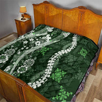Hawaii Puakenikeni and Maile Lei Quilt Green Japanese Wave Style - Polynesian Pride