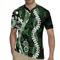 Hawaii Puakenikeni and Maile Lei Rugby Jersey Green Japanese Wave Style - Polynesian Pride