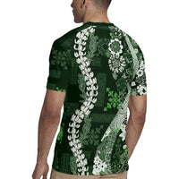 Hawaii Puakenikeni and Maile Lei Rugby Jersey Green Japanese Wave Style - Polynesian Pride