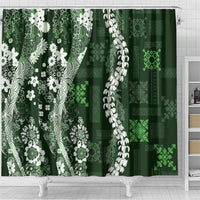 Hawaii Puakenikeni and Maile Lei Shower Curtain Green Japanese Wave Style - Polynesian Pride
