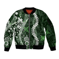 Hawaii Puakenikeni and Maile Lei Sleeve Zip Bomber Jacket Green Japanese Wave Style LT9 Unisex Green - Polynesian Pride