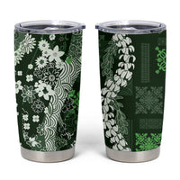 Hawaii Puakenikeni and Maile Lei Tumbler Cup Green Japanese Wave Style - Polynesian Pride