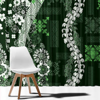 Hawaii Puakenikeni and Maile Lei Window Curtain Green Japanese Wave Style - Polynesian Pride