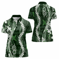 Hawaii Puakenikeni and Maile Lei Women Polo Shirt Green Japanese Wave Style - Polynesian Pride