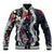 Hawaii Puakenikeni and Maile Lei Baseball Jacket Navy Blue Japanese Wave Style - Polynesian Pride