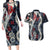 Hawaii Puakenikeni and Maile Lei Couples Matching Long Sleeve Bodycon Dress and Hawaiian Shirt Navy Blue Japanese Wave Style - Polynesian Pride