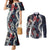 Hawaii Puakenikeni and Maile Lei Couples Matching Mermaid Dress and Long Sleeve Button Shirt Navy Blue Japanese Wave Style - Polynesian Pride