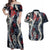 Hawaii Puakenikeni and Maile Lei Couples Matching Off Shoulder Maxi Dress and Hawaiian Shirt Navy Blue Japanese Wave Style - Polynesian Pride