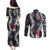 Hawaii Puakenikeni and Maile Lei Couples Matching Puletasi and Long Sleeve Button Shirt Navy Blue Japanese Wave Style - Polynesian Pride