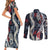 Hawaii Puakenikeni and Maile Lei Couples Matching Short Sleeve Bodycon Dress and Long Sleeve Button Shirt Navy Blue Japanese Wave Style - Polynesian Pride