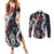 Hawaii Puakenikeni and Maile Lei Couples Matching Summer Maxi Dress and Long Sleeve Button Shirt Navy Blue Japanese Wave Style - Polynesian Pride