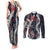 Hawaii Puakenikeni and Maile Lei Couples Matching Tank Maxi Dress and Long Sleeve Button Shirt Navy Blue Japanese Wave Style - Polynesian Pride