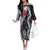 Hawaii Puakenikeni and Maile Lei Family Matching Off The Shoulder Long Sleeve Dress and Hawaiian Shirt Navy Blue Japanese Wave Style - Polynesian Pride