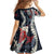 Hawaii Puakenikeni and Maile Lei Family Matching Off Shoulder Short Dress and Hawaiian Shirt Navy Blue Japanese Wave Style - Polynesian Pride