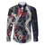 Hawaii Puakenikeni and Maile Lei Family Matching Off Shoulder Short Dress and Hawaiian Shirt Navy Blue Japanese Wave Style - Polynesian Pride