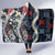 Hawaii Puakenikeni and Maile Lei Hooded Blanket Navy Blue Japanese Wave Style - Polynesian Pride