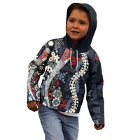 Hawaii Puakenikeni and Maile Lei Kid Hoodie Navy Blue Japanese Wave Style - Polynesian Pride