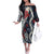 Hawaii Puakenikeni and Maile Lei Off The Shoulder Long Sleeve Dress Navy Blue Japanese Wave Style - Polynesian Pride