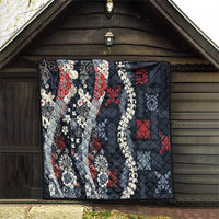 Hawaii Puakenikeni and Maile Lei Quilt Navy Blue Japanese Wave Style - Polynesian Pride