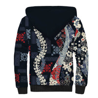 Hawaii Puakenikeni and Maile Lei Sherpa Hoodie Navy Blue Japanese Wave Style - Polynesian Pride