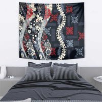 Hawaii Puakenikeni and Maile Lei Tapestry Navy Blue Japanese Wave Style - Polynesian Pride