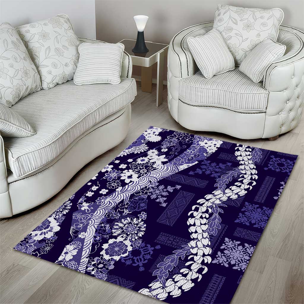 Hawaii Puakenikeni and Maile Lei Area Rug Purple Japanese Wave Style - Polynesian Pride