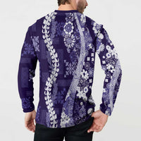 Hawaii Puakenikeni and Maile Lei Button Sweatshirt Purple Japanese Wave Style - Polynesian Pride