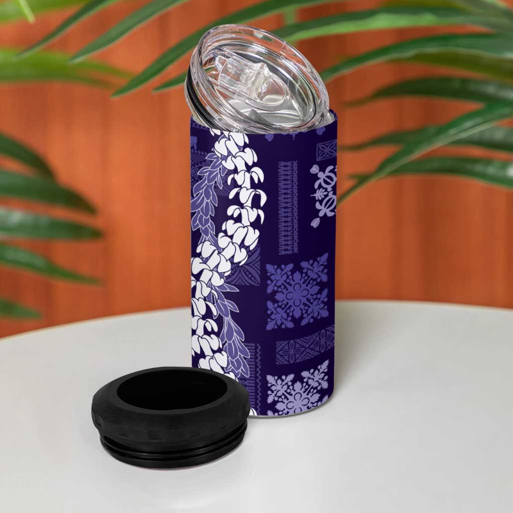 Hawaii Puakenikeni and Maile Lei 4 in 1 Can Cooler Tumbler Purple Japanese Wave Style - Polynesian Pride