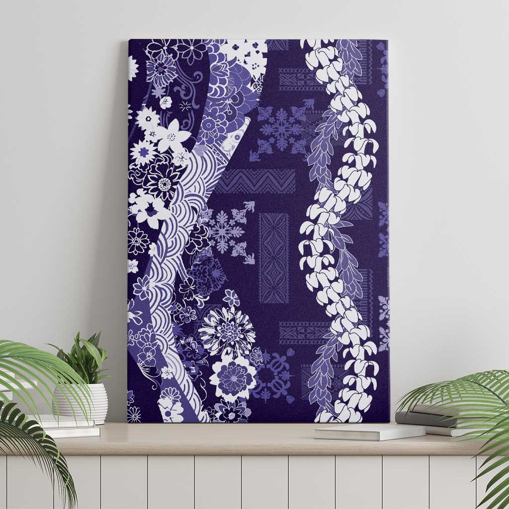 Hawaii Puakenikeni and Maile Lei Canvas Wall Art Purple Japanese Wave Style - Polynesian Pride