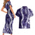 Hawaii Puakenikeni and Maile Lei Couples Matching Short Sleeve Bodycon Dress and Hawaiian Shirt Purple Japanese Wave Style - Polynesian Pride
