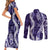 Hawaii Puakenikeni and Maile Lei Couples Matching Short Sleeve Bodycon Dress and Long Sleeve Button Shirt Purple Japanese Wave Style - Polynesian Pride