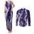 Hawaii Puakenikeni and Maile Lei Couples Matching Tank Maxi Dress and Long Sleeve Button Shirt Purple Japanese Wave Style - Polynesian Pride