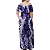 Hawaii Puakenikeni and Maile Lei Family Matching Off Shoulder Maxi Dress and Hawaiian Shirt Purple Japanese Wave Style - Polynesian Pride