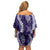 Hawaii Puakenikeni and Maile Lei Family Matching Off Shoulder Short Dress and Hawaiian Shirt Purple Japanese Wave Style - Polynesian Pride