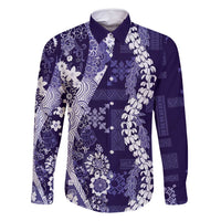 Hawaii Puakenikeni and Maile Lei Family Matching Summer Maxi Dress and Hawaiian Shirt Purple Japanese Wave Style - Polynesian Pride