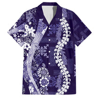 Hawaii Puakenikeni and Maile Lei Family Matching Tank Maxi Dress and Hawaiian Shirt Purple Japanese Wave Style - Polynesian Pride