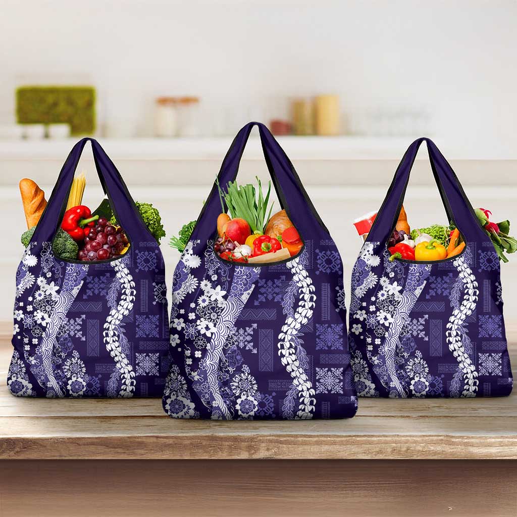 Hawaii Puakenikeni and Maile Lei Grocery Bag Purple Japanese Wave Style - Polynesian Pride