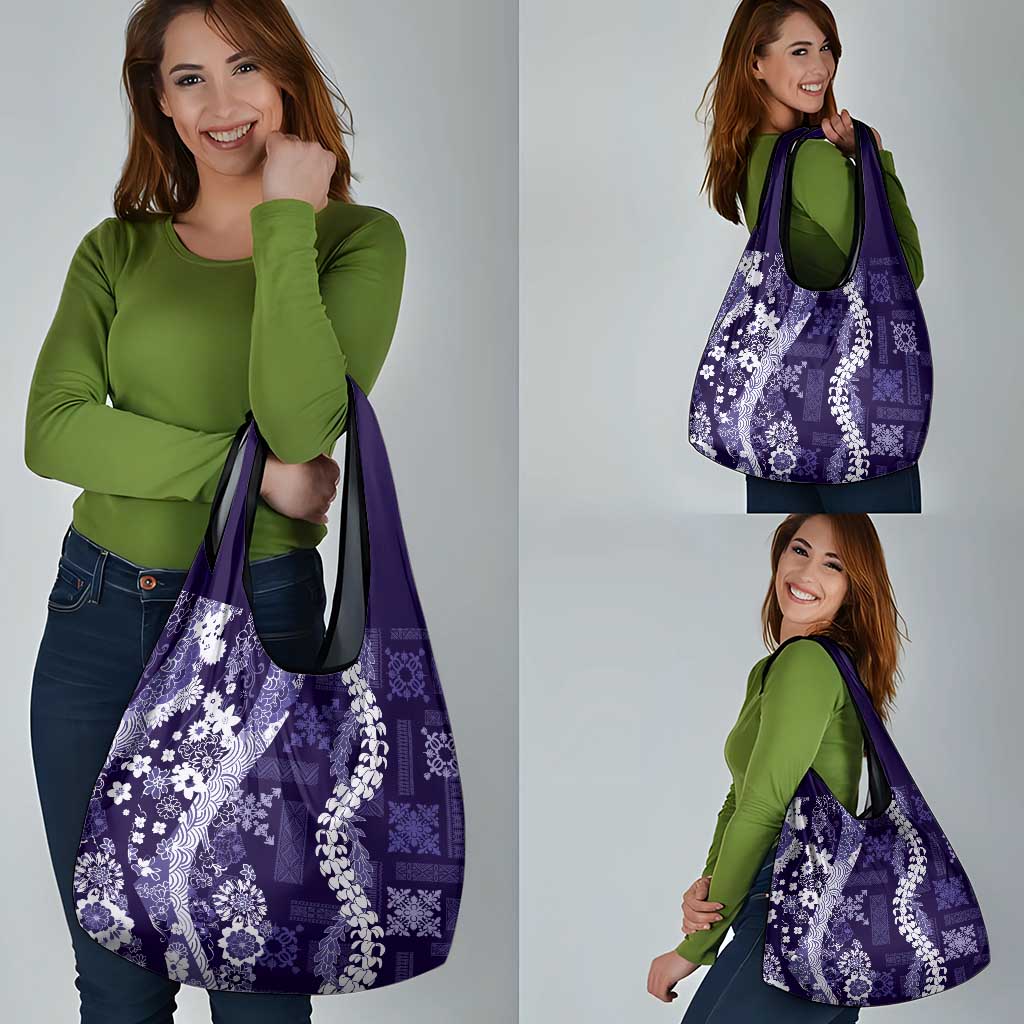 Hawaii Puakenikeni and Maile Lei Grocery Bag Purple Japanese Wave Style - Polynesian Pride