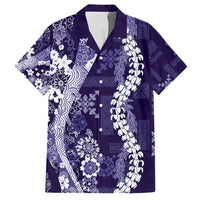 Hawaii Puakenikeni and Maile Lei Hawaiian Shirt Purple Japanese Wave Style - Polynesian Pride