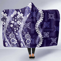 Hawaii Puakenikeni and Maile Lei Hooded Blanket Purple Japanese Wave Style - Polynesian Pride